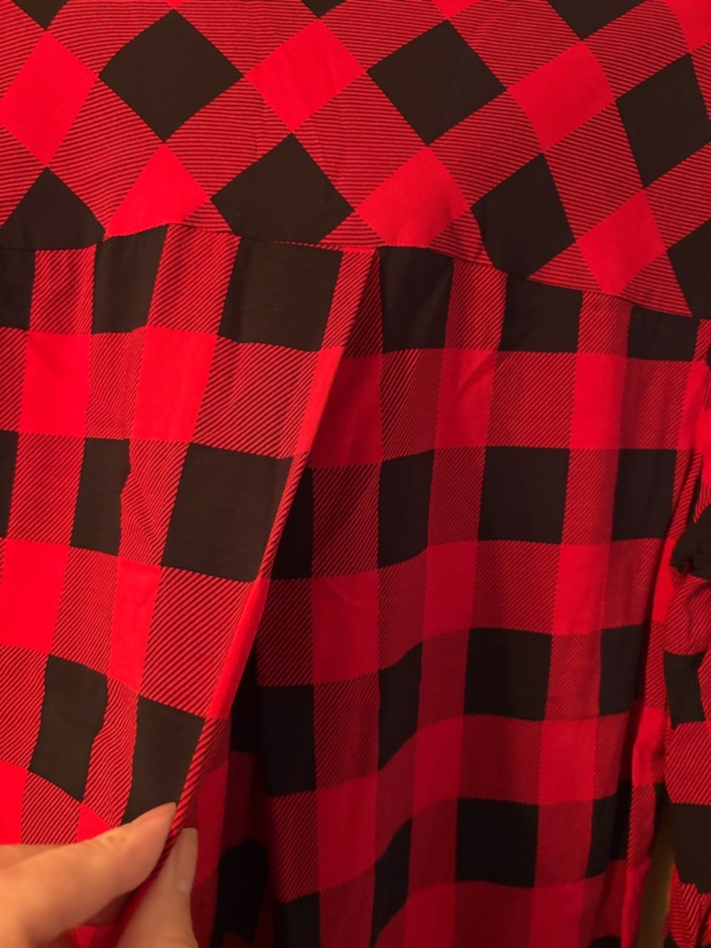 FDJ Red and Black Buffalo Plaid V-Neck Blouse - Picture 7 of 8